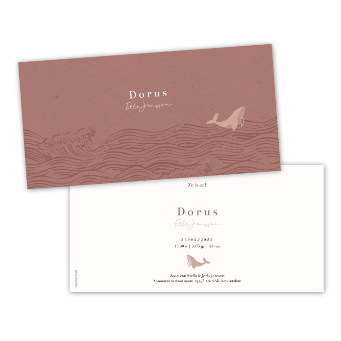 Geboortekaartje roestbruin strak