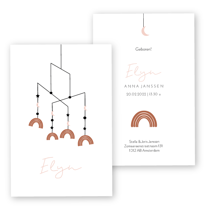 Babykaartje karton regenboog mobiel