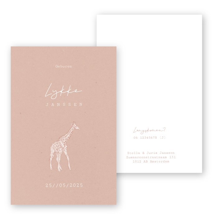 Babykaartje roze giraffe