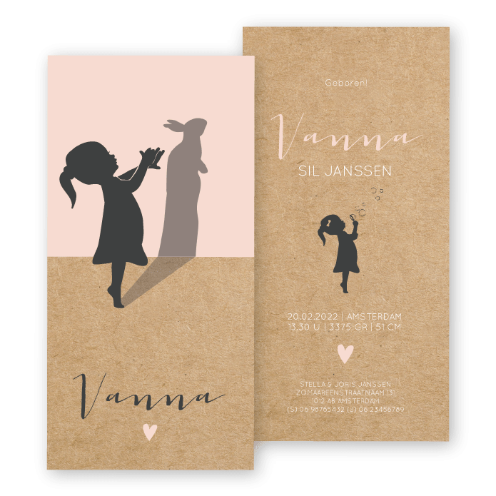 geboortekaart meisje schaduw