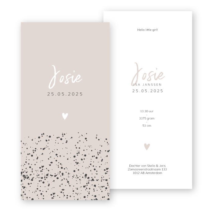 Geboortekaartje spetterpatroon Josie langwerpig