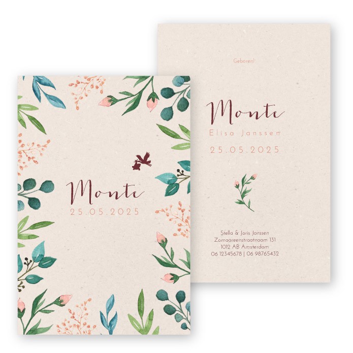 Babykaartje karton bloemen patroon