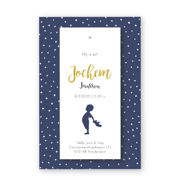 Geboortekaartje labels stipjes Jochem