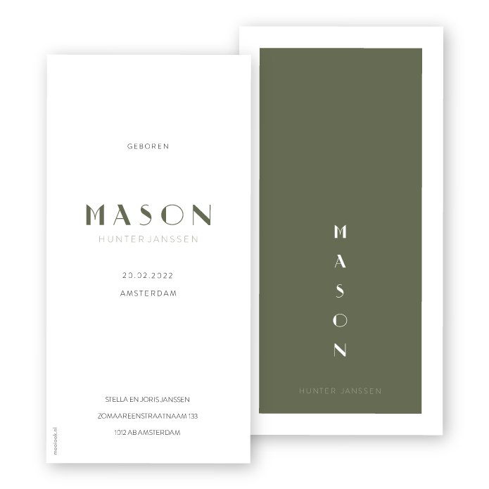 Geboortekaartje typografisch strak