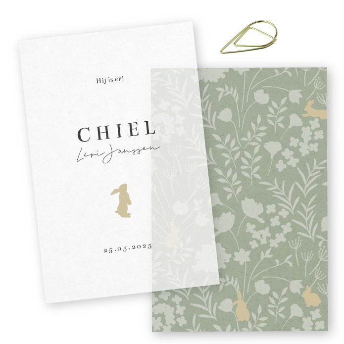 Geboortekaartje kalkpapier bloemenpatroon