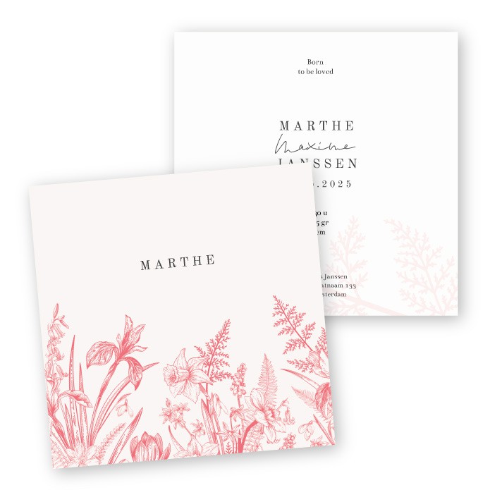 Geboortekaartje karton bloemen