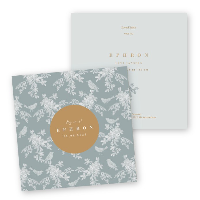 Geboortekaartje bloemen vogels