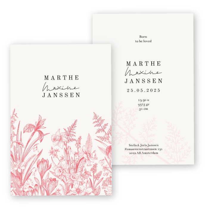 Babykaartje rode vintage bloemen