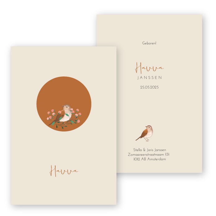 Geboortekaartje modern vogeltje