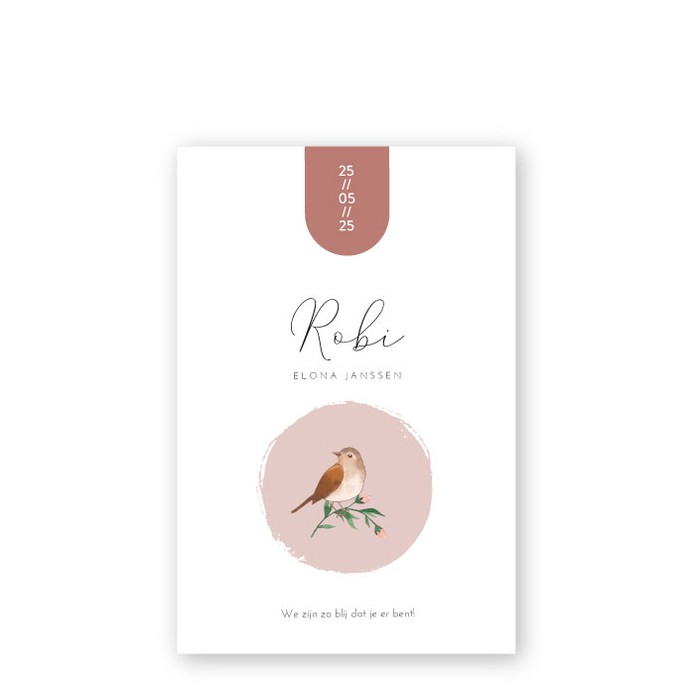 Geboortekaartje getekend vogeltje