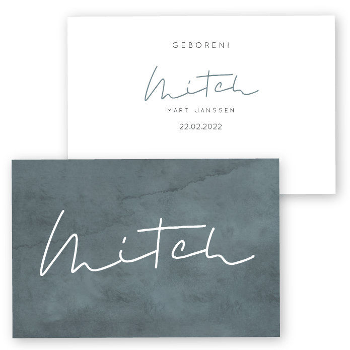 Geboortekaartje waterverf vintage blauw