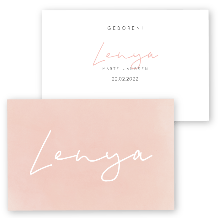 Geboortekaartje karton roze waterverf