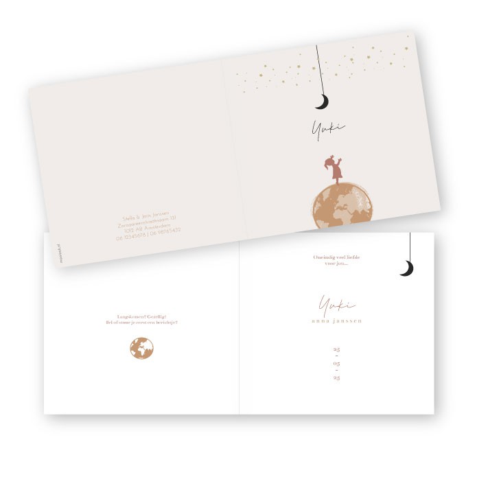 Geboortekaartje wereldbol dubbel