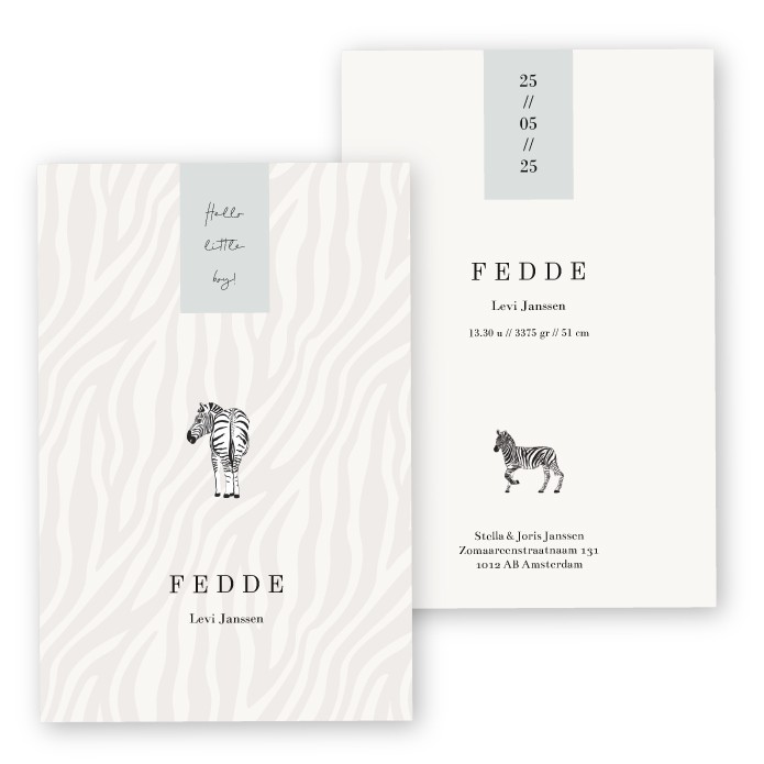 Geboortekaartje karton zebra