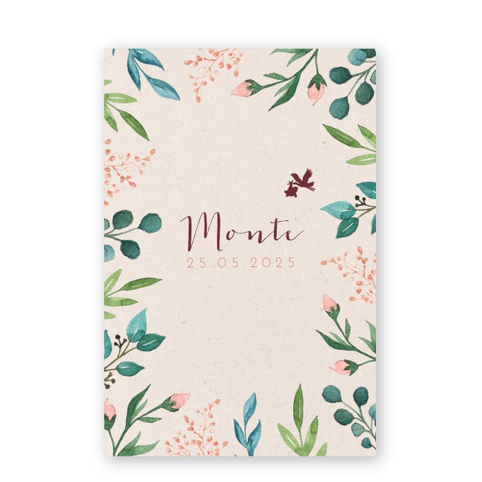 Geboortekaartje waterverf bloemen patroon