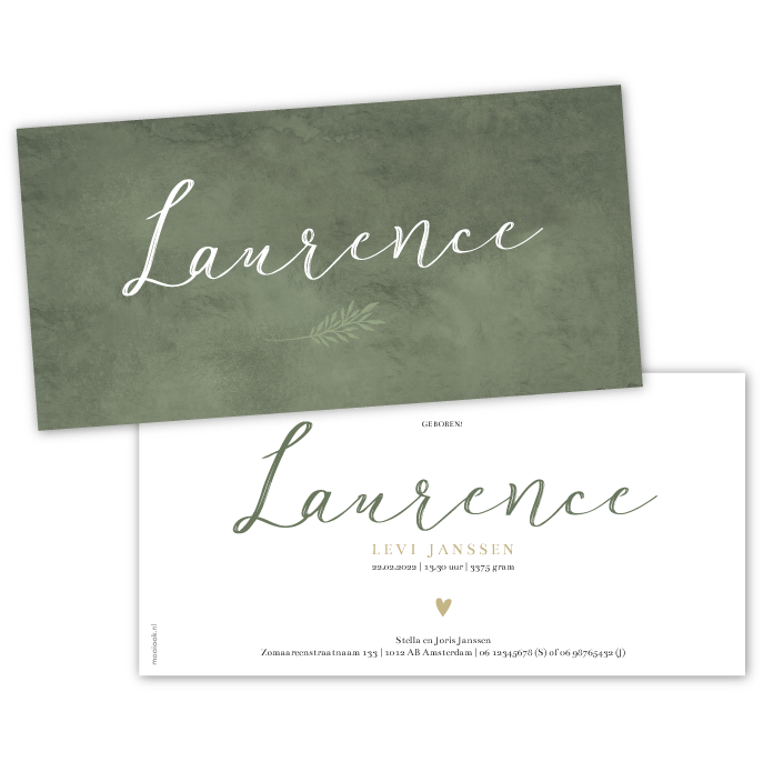 Babykaartje waterverf aquarel Laurence