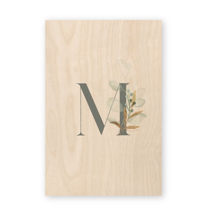 Geboortekaartje hout waterverf letter Myron
