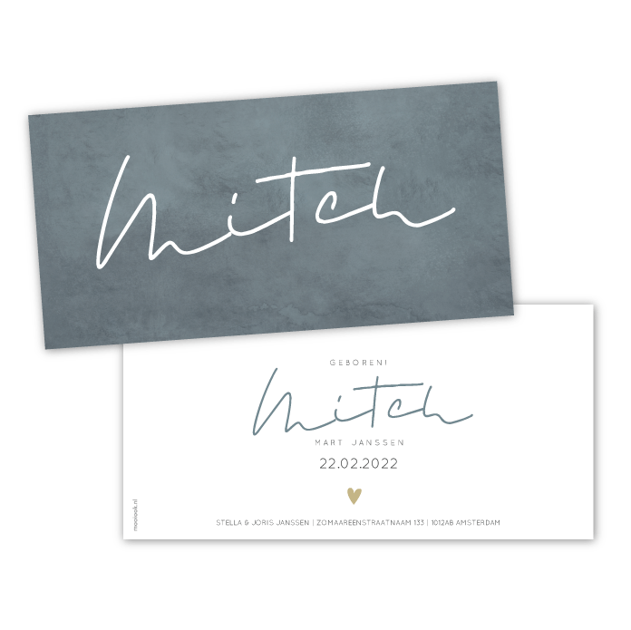 Babykaartje karton typografisch Mitch