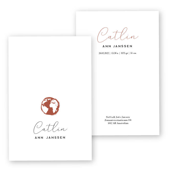 Geboortekaartje wereldbol karton