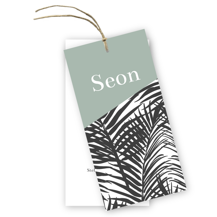 Label geboortekaartje botanische palm bladeren Seon