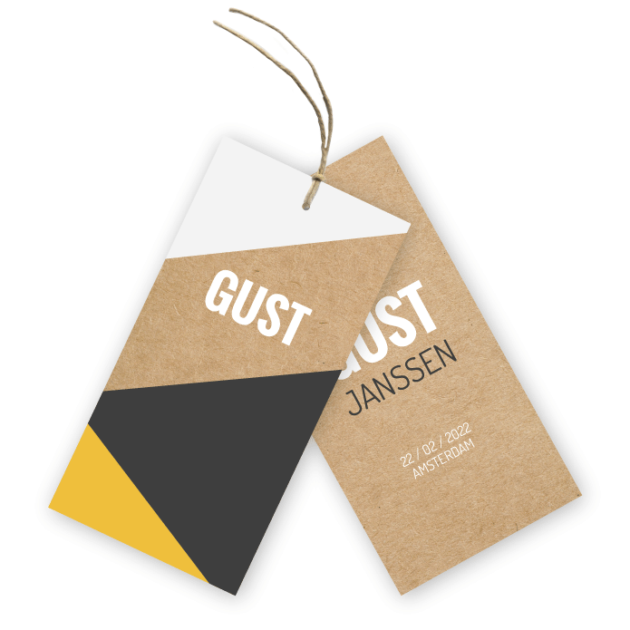 Label geboortekaart kraft geometrische driehoeken Gust