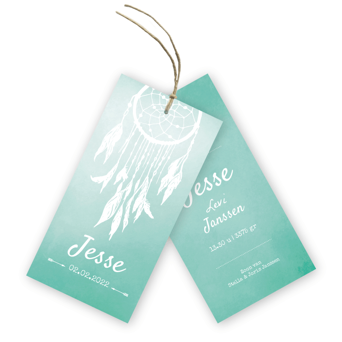 Label geboortekaartje boho dromenvanger jongen Jesse