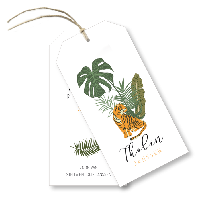 Geboortekaartje labels tijger Thobin