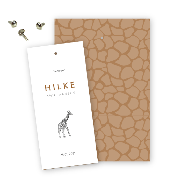 Geboortekaartje label giraffe Hilke