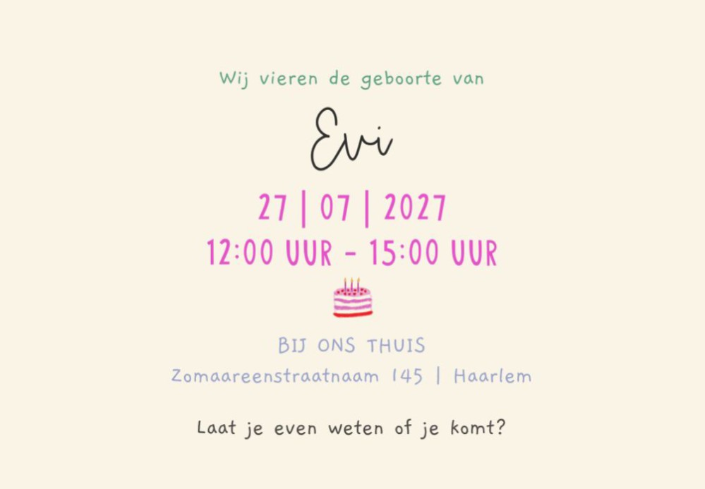 Mini kraamkaartje Evi - Liggend