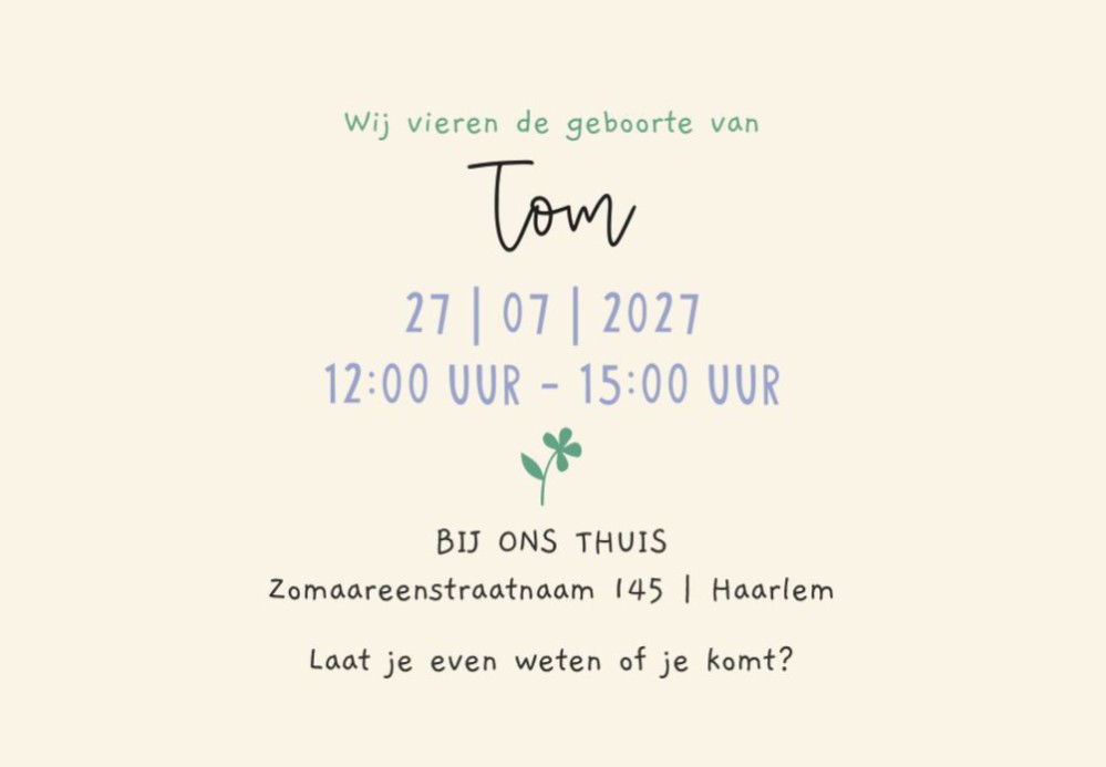 Mini kraamkaartje Tom - Liggend